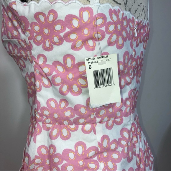 Vintage Betsey Johnson White Dress Pink Floral Bone In Bodice Fit & Flare Dress - Picture 11 of 16